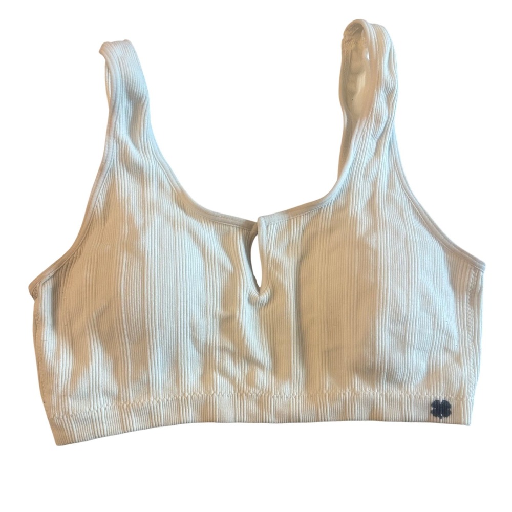 Lucky Brand Womens Ribbed V-Neck Bralette White Crop Top Size M RN71222
